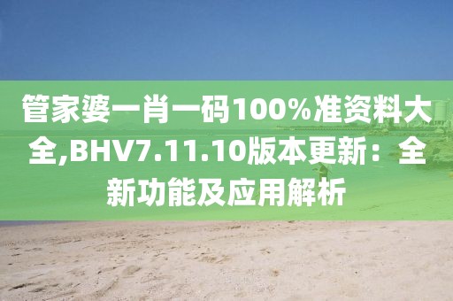 管家婆一肖一码100%准资料大全,BHV7.11.10版本更新：全新功能及应用解析