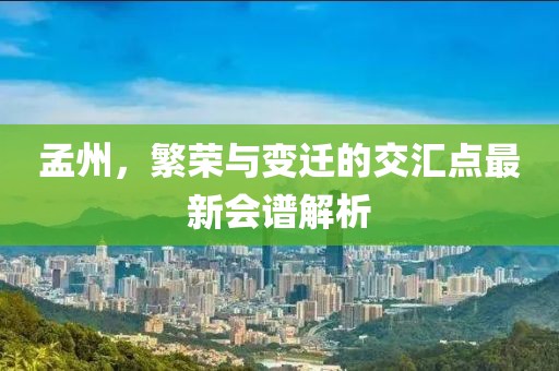 孟州，繁荣与变迁的交汇点最新会谱解析