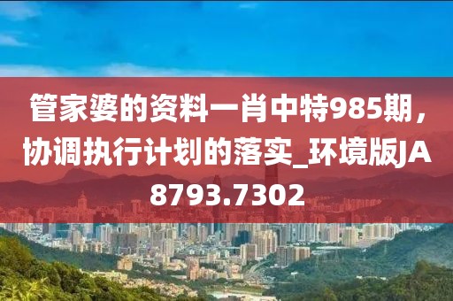 管家婆的资料一肖中特985期，协调执行计划的落实_环境版JA8793.7302